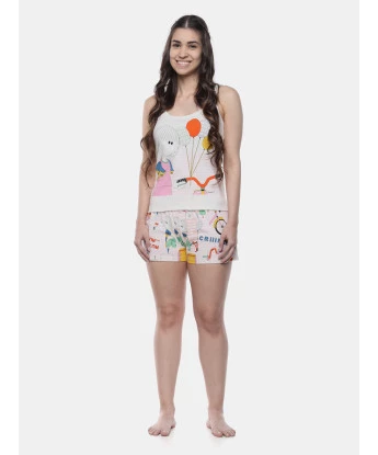 Pijama Curto Feminino Regata Média e Short Estampado