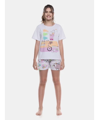 Pijama Feminino Manga Curta e Short Pat e Annie