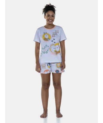 Pijama Feminino Manga Curta e Short Estampado