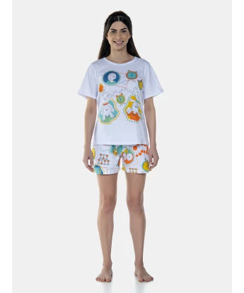 Pijama Feminino Sonhart Manga Curta e Short Estampado