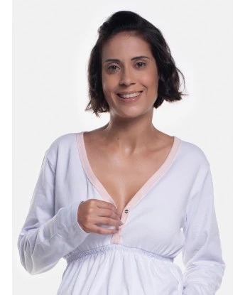 Pijama Gestante Sonhart Blusa Manga Longa Decote V e Calça Estampada