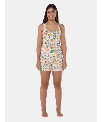 Pijama Feminino Curto regata Alça Larga e short Estampado