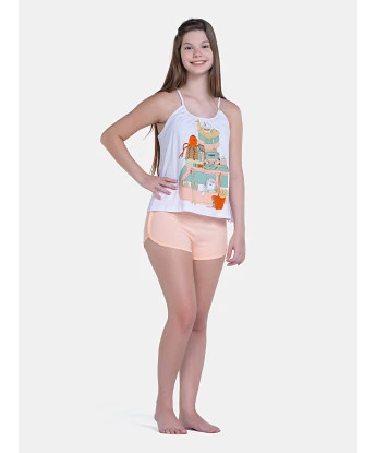 Pijama Feminino Curto Regata Alça Fina e Short Rosa Claro