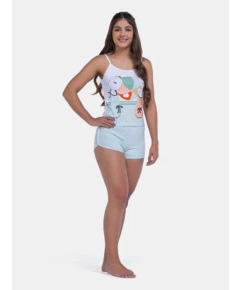 Pijama Curto Feminino Regata Alça Fina e Short Pat e Annie