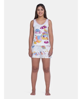Pijama Curto Feminino Regata Média e Short Estampado