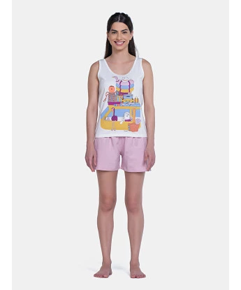 Pijama Curto Feminino Regata Estampada e Short Liso
