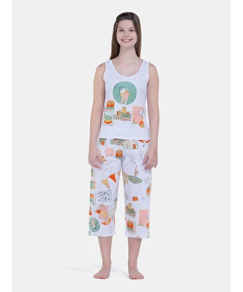 Pijama Feminino Regata Média e Calça Corsário Estampada