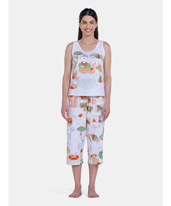 Pijama Feminino Regata Média e Calça Corsário Estampada