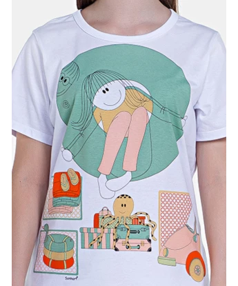 Pijama Feminino Blusa Manga Curta e Short Estampa Pat