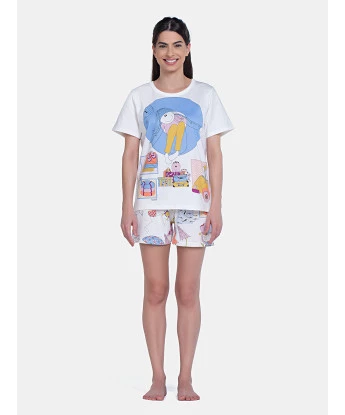 Pijama Feminino Blusa Manga Curta e Short Estampa Pat
