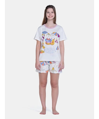 Pijama Feminino Blusa Manga Curta Estampa Pat e Annie e Short