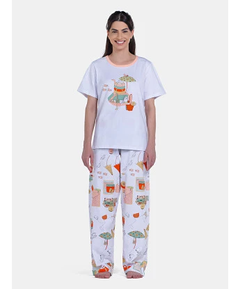 Pijama Feminino Blusa Manga Curta e Calça Pat e Nina