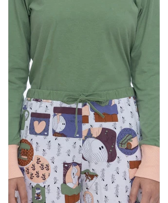 Pijama Feminino Adulto Manga Longa e Calça Estampada