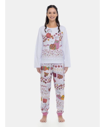Pijama Feminino Adulto Manga Longa e Calça Estampada