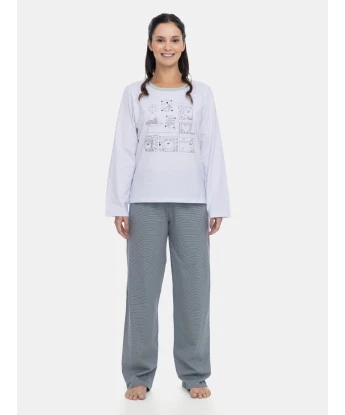 Pijama Feminino Adulto Blusa Manga Longa e Calça Cinza