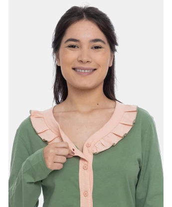 Pijama Homewear Feminino Blusa Botões Manga Longa e Calça Estampada