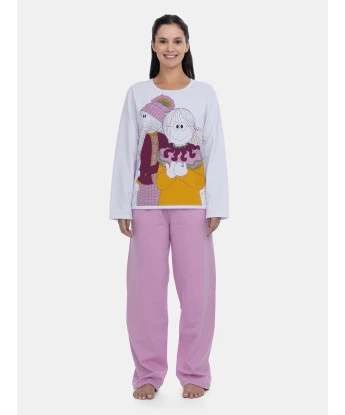 Pijama Feminino Longo Tecido Moletinho Estampa Pat e Annie