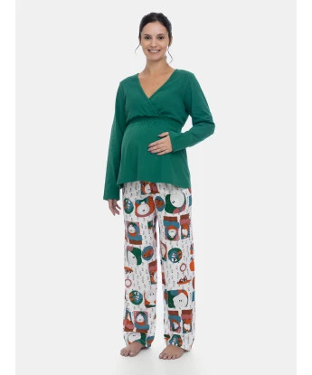 Pijama Sonhart Gestante Longo Blusa Decote V e Calça Estampada