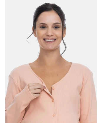 Pijama Gestante Blusa V Botões Manga Longa e Calça Estampa Pat e Annie