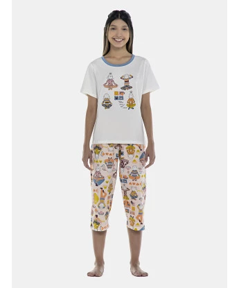 Pijama Feminino Adulto Manga Curta e Corsário