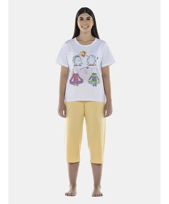 Pijama Feminino Adulto Manga Curta e Corsário