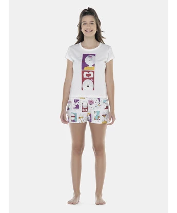 Pijama Feminino Adulto Baby-Look Manga Curta e Short