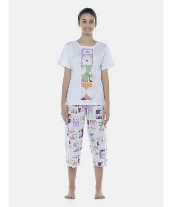 Pijama Feminino Adulto Manga Curta e Corsário