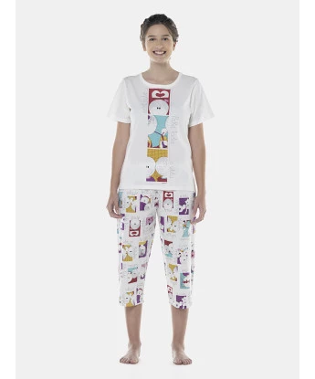 Pijama Feminino Adulto Manga Curta e Corsário