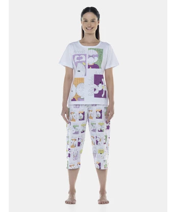 Pijama Feminino Adulto Manga Curta e Corsário