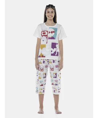 Pijama Feminino Adulto Manga Curta e Corsário