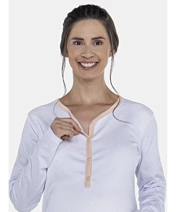 Pijama Feminino Gestante Manga Longa Canelada e Calça