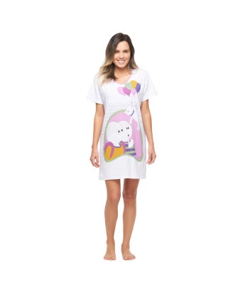 Camisão Feminino Adulto Manga Curta Decote V