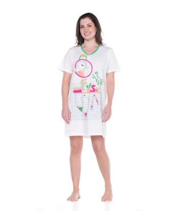 Camisão Feminino Adulto Manga Curta Decote V