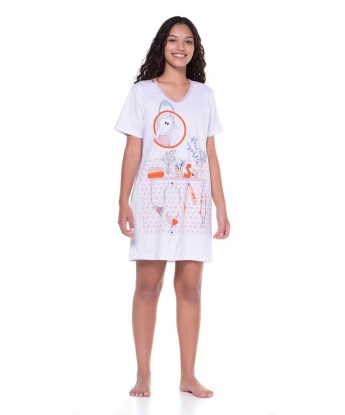 Camisão Feminino Adulto Manga Curta Decote V