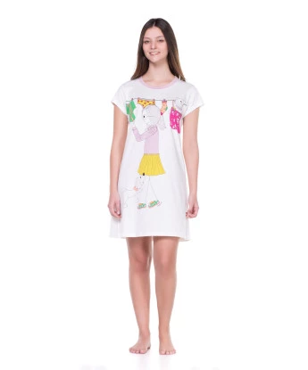 Camisão Feminino Adulto Manga Curta Acinturado
