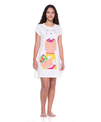 Camisão Feminino Adulto Manga Curta Acinturado