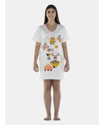 Camisão Feminino Adulto Manga Curta Decote V