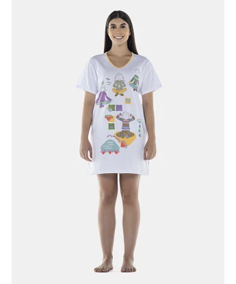 Camisão Feminino Adulto Manga Curta Decote V