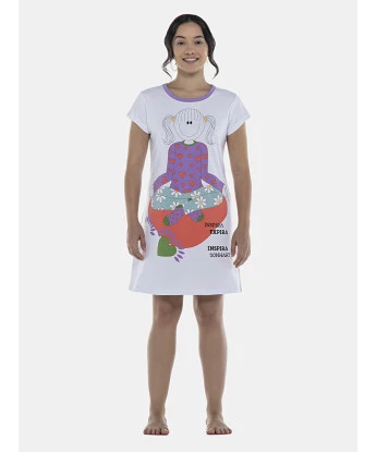 Camisão Feminino Adulto Acinturado Manga Curta
