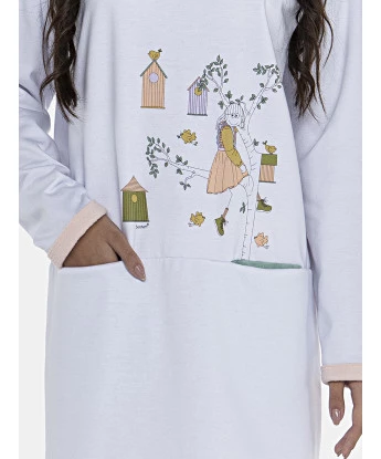 Camisão Feminino Adulto Manga Longa Com Bolsos Moletinho