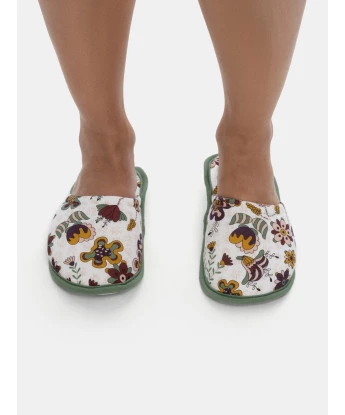 Pantufa Feminina Fechada Adulto Floral Verde