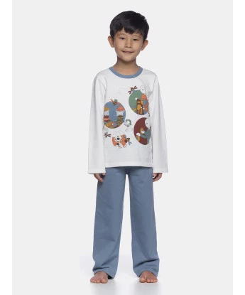 Pijamas Sonhart | Pijama Masculino Infantil manga longa e calça Azul