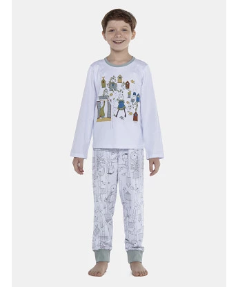 Pijama Masculino Kids Manga Longa e Calça Com Punhos