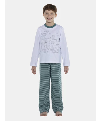 Pijama Masculino Kids Manga Longa e Calça Listras