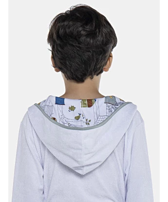Roupão Masculino Kids Manga Longa Transpassado Com Capuz Atoalhado