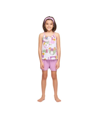 Pijama Infantil Feminino Regata alça Fina e short Liso