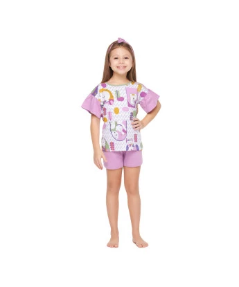 Pijama Feminino Curto Infantil Blusa manga curta e short Lavanda