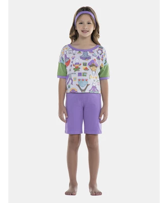 Pijama Feminino Kids Manga Curta e Bermuda