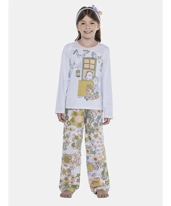 Pijama Feminino Kids Manga Longa e Calça