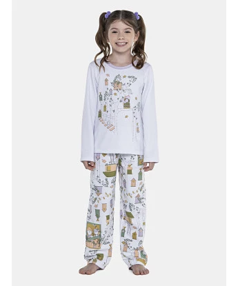 Pijama Feminino Kids Manga Longa e Calça Moletinho